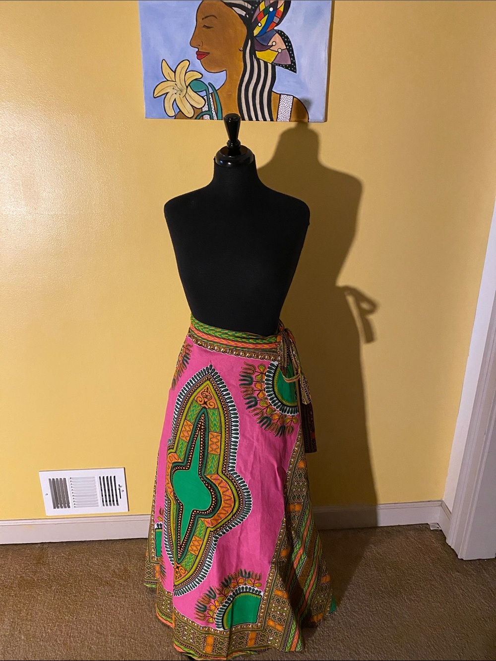 Pink Green Ankara Maxi Wrap Skirt